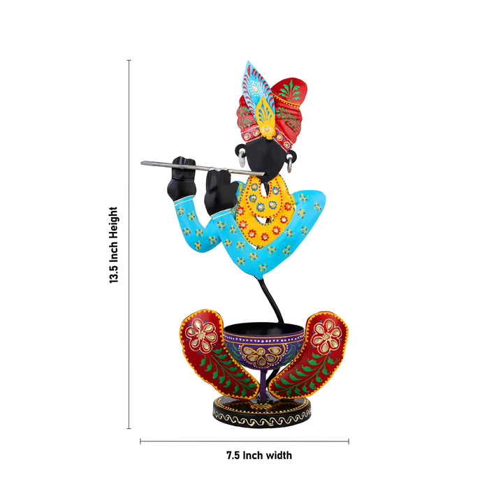 Krishna Murti Design Tealight Candle Holder- 13.5 X 7.5 Inches | T Light Holder/ Tea Light Stand For Home Decor - Table Stand Accessories