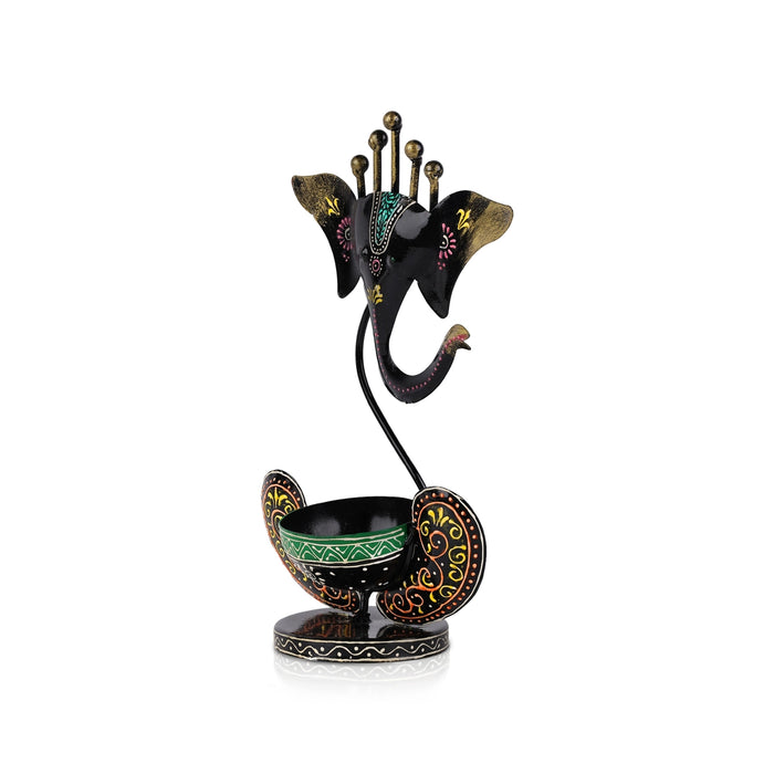Ganesh Murti Design Tealight Candle Holder- 10.75 X 5.5 Inches | Iron T Light Holder/ Tea Light Stand For Home - Table Stand Accessories