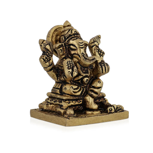 Ganesh Murti Sitting On Bajot - 1.75 X 1.5 Inches | Antique Brass Idol/ Ganpati Murti For Home Pooja - Brass Murties