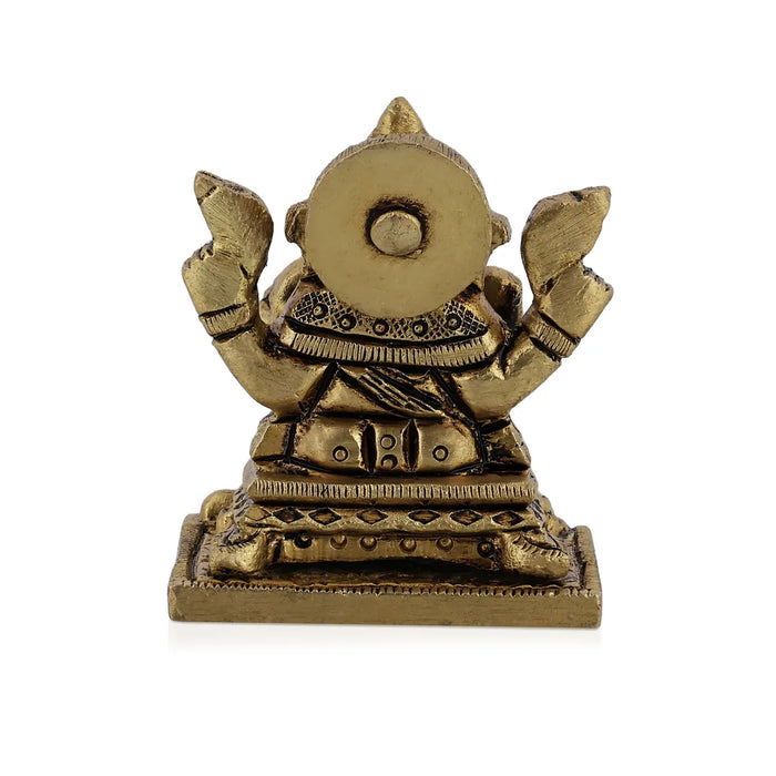 Ganesh Murti Sitting On Bajot - 1.75 X 1.5 Inches | Antique Brass Idol/ Ganpati Murti For Home Pooja - Brass Murties
