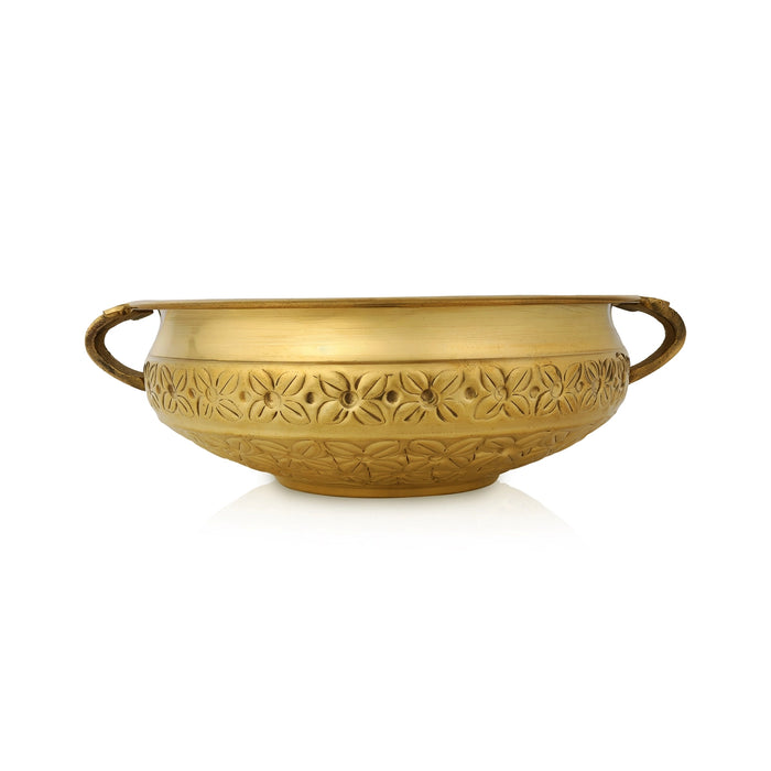 Flower Design Urli - 10.5 x 3.75 inches | Brass Uruli/ Brass Urli for Home & Office Decoration - Uruli & Flower Pot