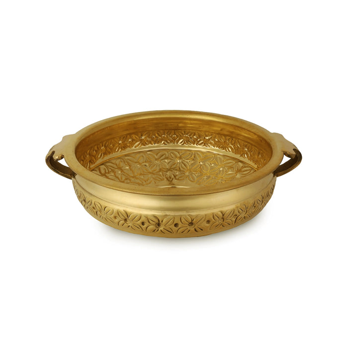 Flower Design Urli - 10.5 x 3.75 inches | Brass Uruli/ Brass Urli for Home & Office Decoration - Uruli & Flower Pot