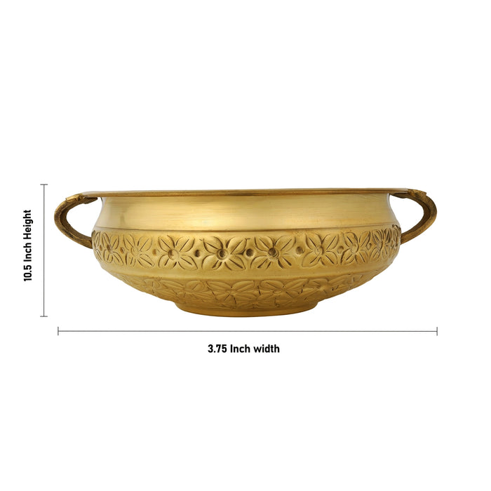 Flower Design Urli - 10.5 x 3.75 inches | Brass Uruli/ Brass Urli for Home & Office Decoration - Uruli & Flower Pot