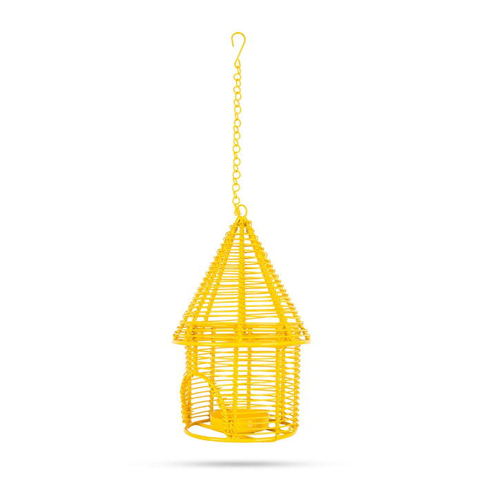 Hanging Bird Cage Cone Hut Nest Tealight Holder with Chain -8 x 5 Inches | Metal T Light Holder/ Tea Light Holder - Table Stand Accessories