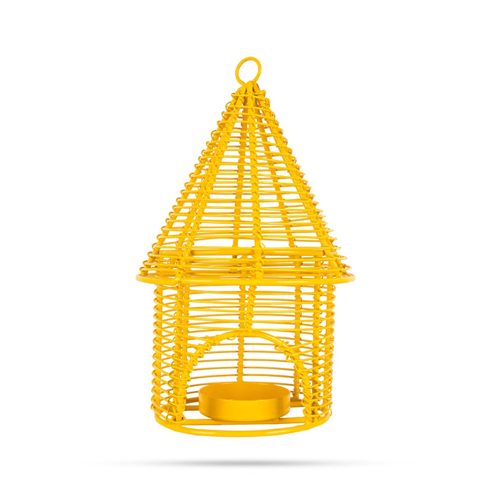 Hanging Bird Cage Cone Hut Nest Tealight Holder with Chain -8 x 5 Inches | Metal T Light Holder/ Tea Light Holder - Table Stand Accessories