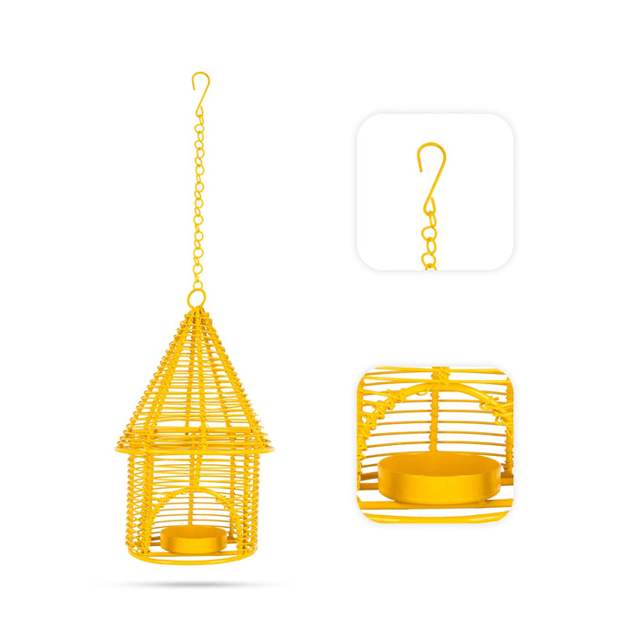 Hanging Bird Cage Cone Hut Nest Tealight Holder with Chain -8 x 5 Inches | Metal T Light Holder/ Tea Light Holder - Table Stand Accessories