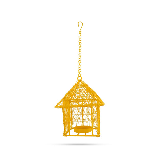 Hanging Bird Cage Square Hut Nest Tealight Holder with Chain -6.5x5 Inches | Metal T Light Holder/ Tea Light Holder - Table Stand Accessories