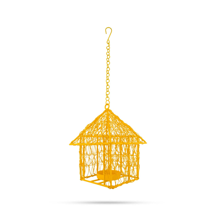 Hanging Bird Cage Square Hut Nest Tealight Holder with Chain -6.5x5 Inches | Metal T Light Holder/ Tea Light Holder - Table Stand Accessories