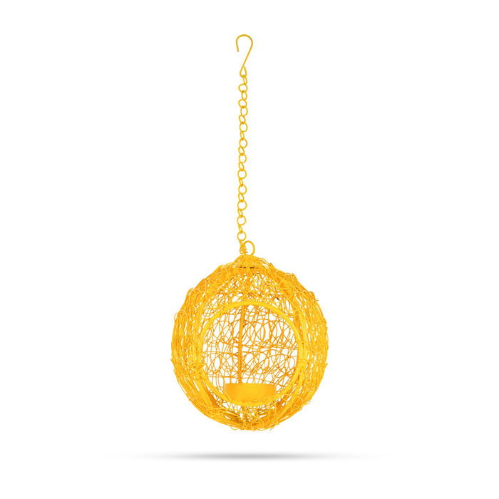 Hanging Bird Cage Round Hut Nest Tealight Holder with Chain -6x4.5 Inches | Metal T Light Holder/ Tea Light Holder - Table Stand Accessories