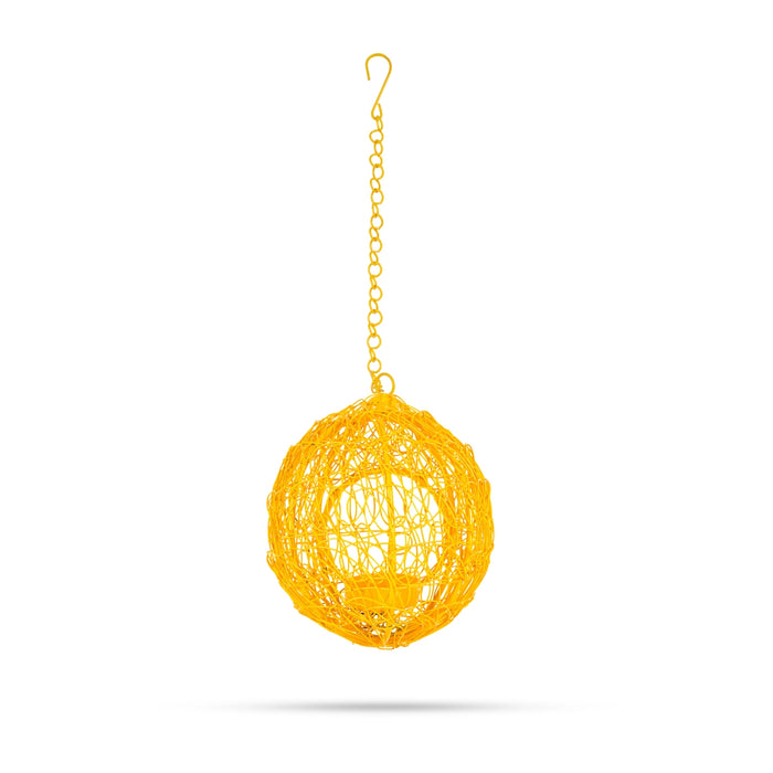 Hanging Bird Cage Round Hut Nest Tealight Holder with Chain -6x4.5 Inches | Metal T Light Holder/ Tea Light Holder - Table Stand Accessories