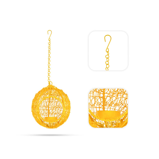 Hanging Bird Cage Round Hut Nest Tealight Holder with Chain -6x4.5 Inches | Metal T Light Holder/ Tea Light Holder - Table Stand Accessories