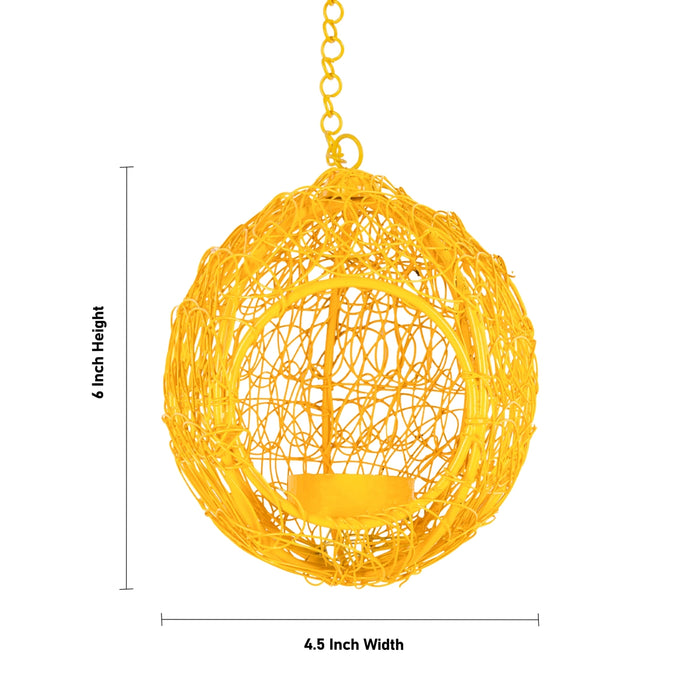 Hanging Bird Cage Round Hut Nest Tealight Holder with Chain -6x4.5 Inches | Metal T Light Holder/ Tea Light Holder - Table Stand Accessories
