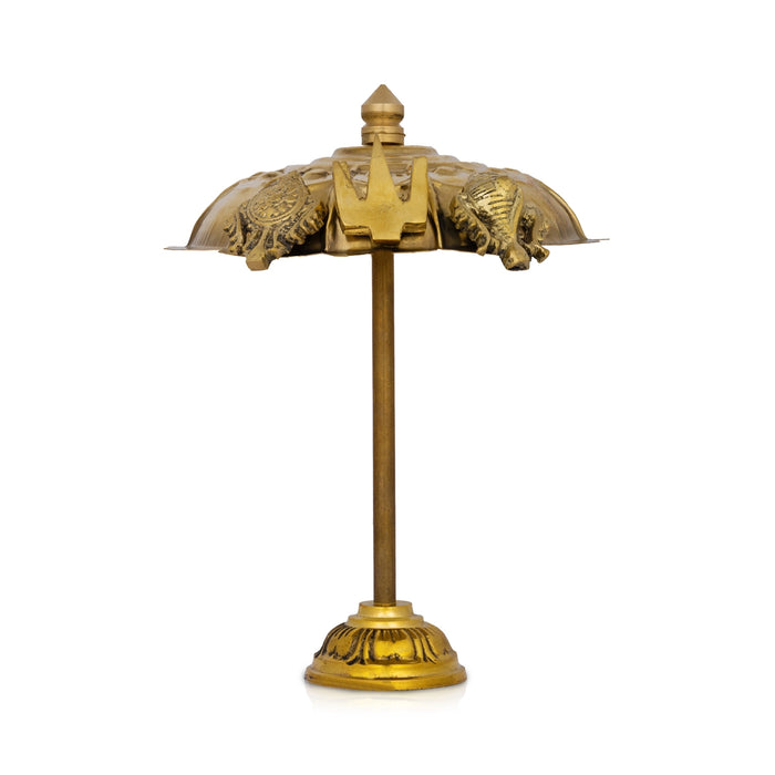 Shodashopachar Kudai with Shank Chakra Namam and Base - 8 x 3 Inches | Brass Shodashopachar Umbrella For Pooja