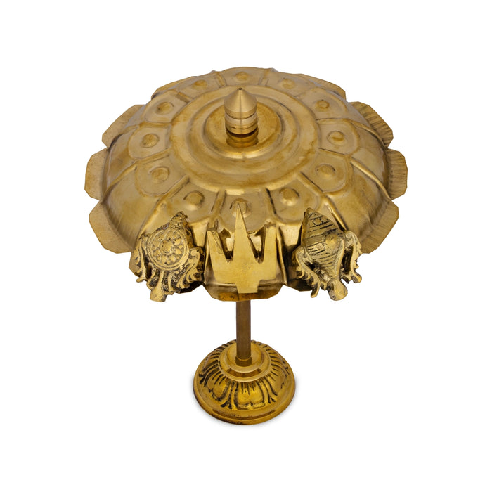 Shodashopachar Kudai with Shank Chakra Namam and Base - 8 x 3 Inches | Brass Shodashopachar Umbrella For Pooja