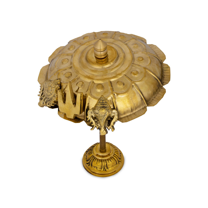 Shodashopachar Kudai with Shank Chakra Namam and Base - 8 x 3 Inches | Brass Shodashopachar Umbrella For Pooja
