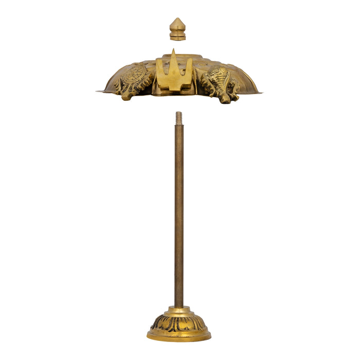 Shodashopachar Kudai with Shank Chakra Namam and Base - 8 x 3 Inches | Brass Shodashopachar Umbrella For Pooja