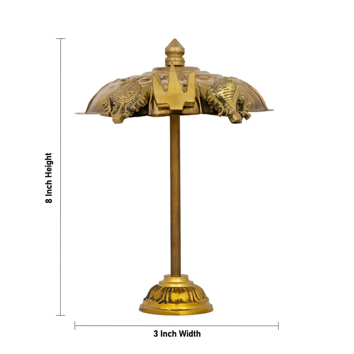 Shodashopachar Kudai with Shank Chakra Namam and Base - 8 x 3 Inches | Brass Shodashopachar Umbrella For Pooja
