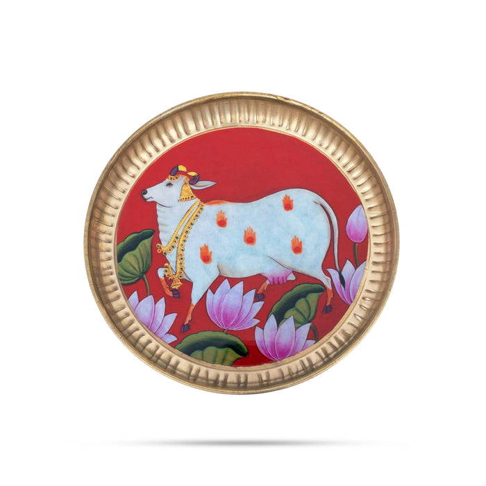 Plate with Pichwai Cow Design Sticker - 7 Inches | Decorative Serving & Display Plate for Home Decor