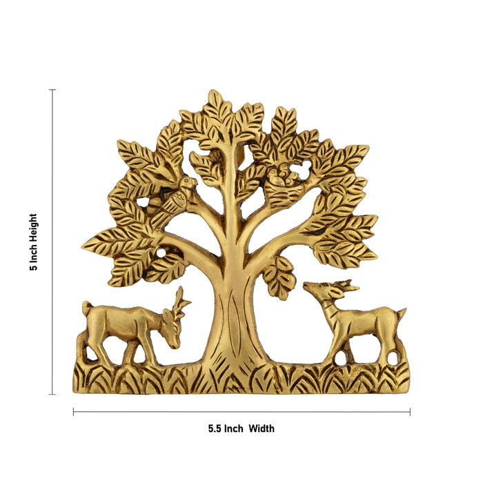 Tree with Animal Wall Hanging - 5 x 5.5 Inches | Brass Wall Decor/ Decorative Wall Hanging for Home & Office