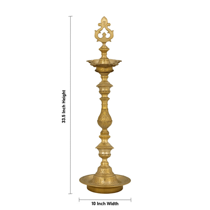 Kuthu Vilakku - 33.5 x 10 Inches | Brass Deepam / Pirai Nagas Design Lamp/ Kuthuvilakku For home & Pooja - Kuthuvilakku