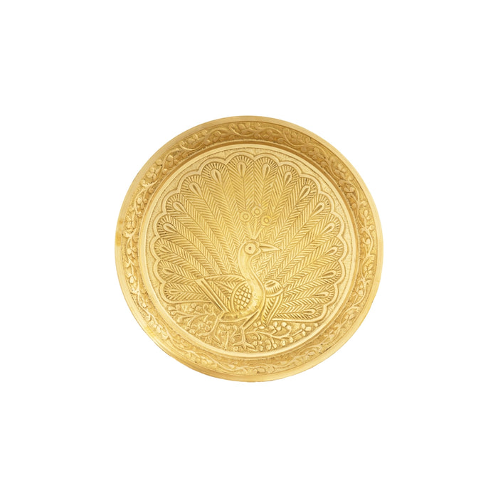 Brass Plate - 0.5 x 6.25 Inches | Peacock Design Pin Tray/ Pooja Stand/ Pooja Asan for Deity/ 280 Gms Approx - Pooja Plate & Tray