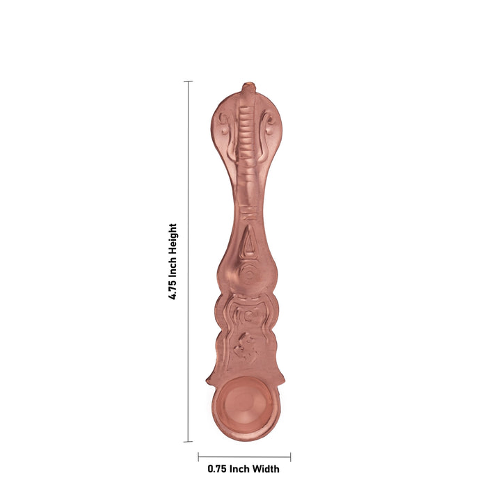 Copper Achmani Spoon - 4.75 x 0.75 Inches | Nagam Handle Uddharani / Pooja Spoon for Home - Panchapatra & Uddarani