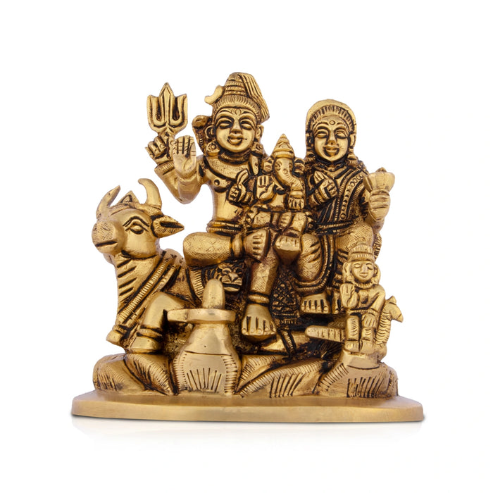 Shivan Family - 5.5 x 4 Inches | Antique Brass Statue/ Sivan Family Statue for Pooja/ 1.345 Kgs Approx