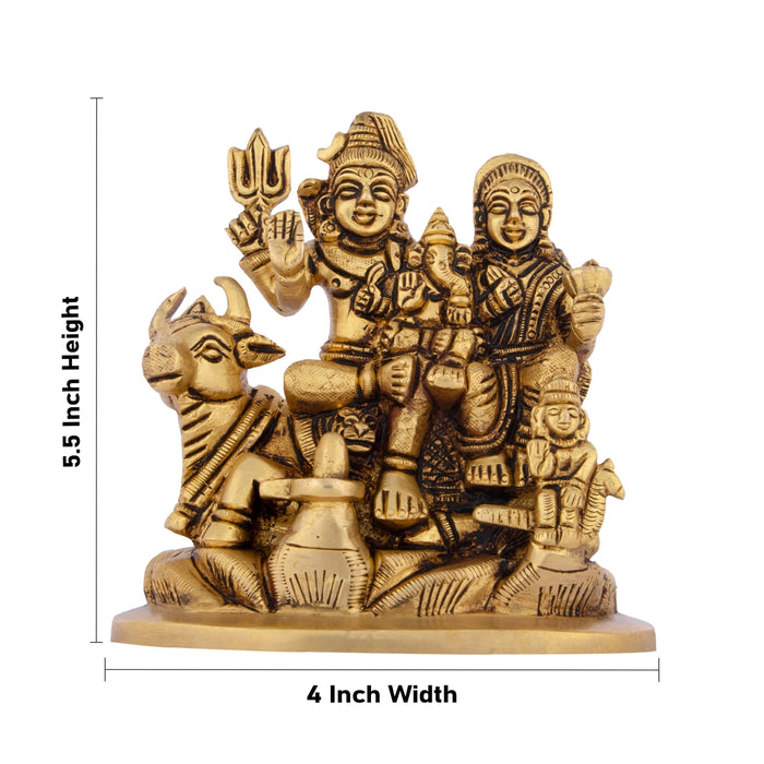Shivan Family - 5.5 x 4 Inches | Antique Brass Statue/ Sivan Family Statue for Pooja/ 1.345 Kgs Approx