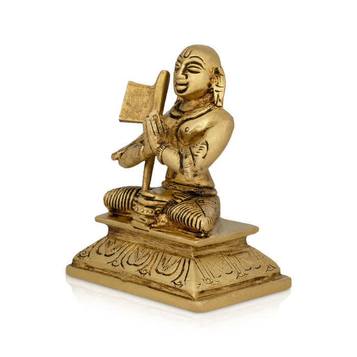 Ramanujar Statue Sitting On Base - 4 x 3 Inches | Antique Brass Idol/ Ramanujar Idol for Pooja - Brass Murties