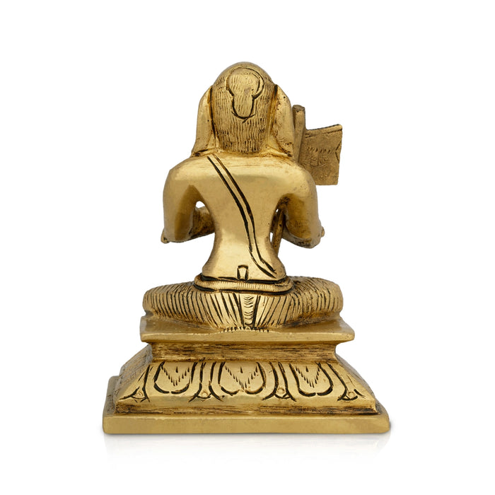 Ramanujar Statue Sitting On Base - 4 x 3 Inches | Antique Brass Idol/ Ramanujar Idol for Pooja - Brass Murties