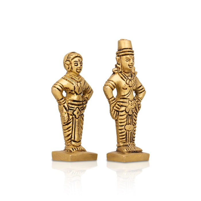 Panduranga Rukmini Pair - 3 x 1.5 Inches | Brass Sculpture/ Rukmini Panduranga/ Panduranga And Rukmini for Pooja - Brass Murties