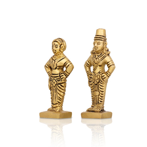 Panduranga Rukmini Pair - 3 x 1.5 Inches | Brass Sculpture/ Rukmini Panduranga/ Panduranga And Rukmini for Pooja - Brass Murties