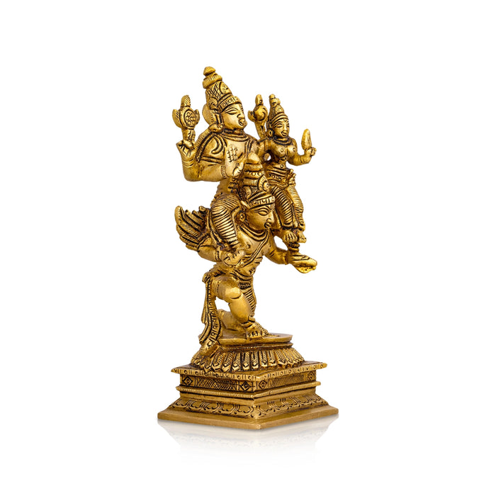 Perumal Thayar Statue With Garudan - 5.5 x 2.5 Inches | Antique Brass Idol/ Balaji Murti With Thayar for Pooja - Brass Murties