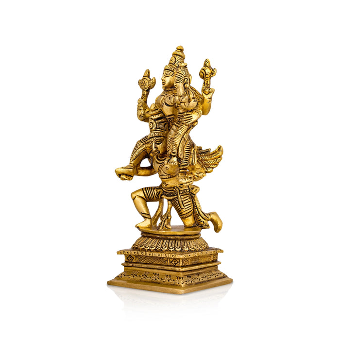 Perumal Thayar Statue With Garudan - 5.5 x 2.5 Inches | Antique Brass Idol/ Balaji Murti With Thayar for Pooja - Brass Murties