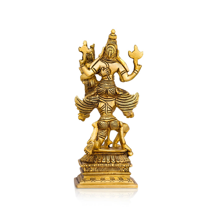 Perumal Thayar Statue With Garudan - 5.5 x 2.5 Inches | Antique Brass Idol/ Balaji Murti With Thayar for Pooja - Brass Murties