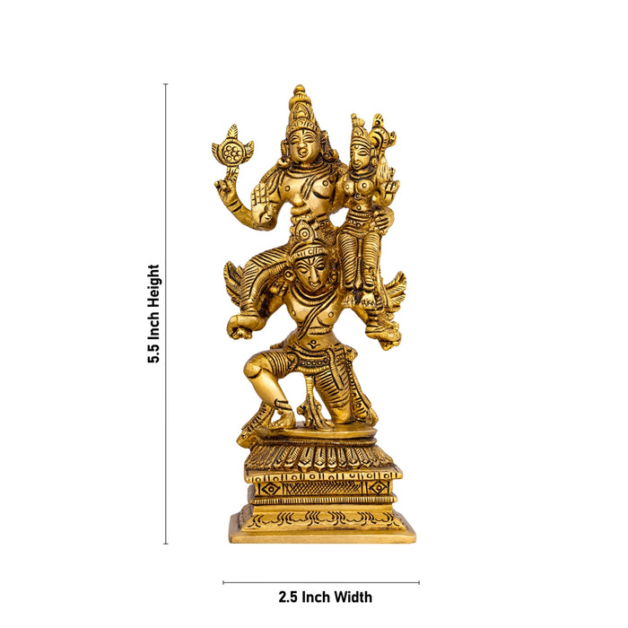 Perumal Thayar Statue With Garudan - 5.5 x 2.5 Inches | Antique Brass Idol/ Balaji Murti With Thayar for Pooja - Brass Murties