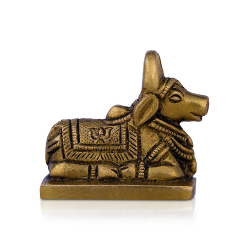 Nandi Statue With Base - 2 X 2 Inches | Nandi Murti/ Antique Brass Idol/ Nandhi Statue For Worship - Brass Murties