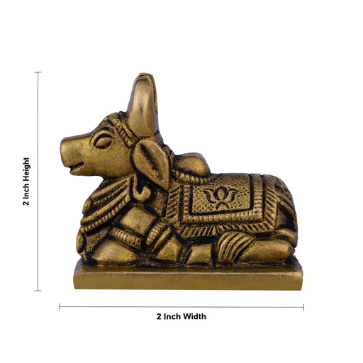 Nandi Statue With Base - 2 X 2 Inches | Nandi Murti/ Antique Brass Idol/ Nandhi Statue For Worship - Brass Murties