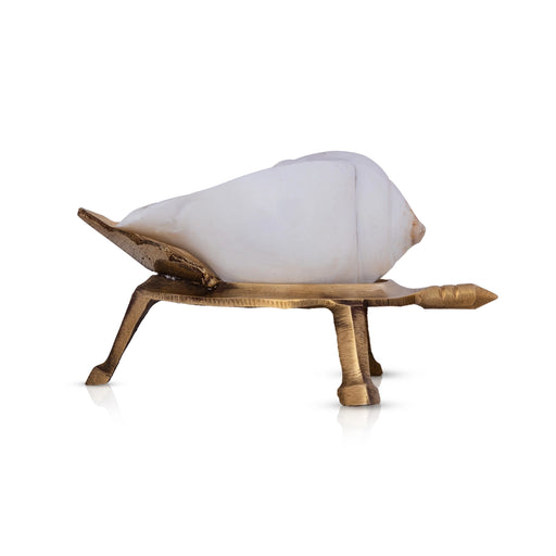 Shankh Stand - 2 x 5 Inches | Brass Shankh Rakhne Ka Stand/ Shankh Holder for Pooja/ 100 Gms Approx - Pooja Shankh