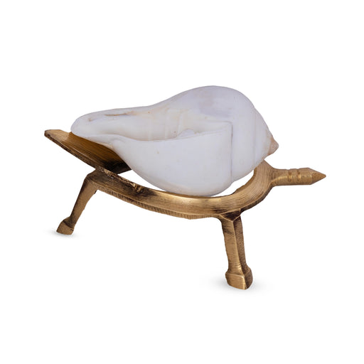 Shankh Stand - 2 x 5 Inches | Brass Shankh Rakhne Ka Stand/ Shankh Holder for Pooja/ 100 Gms Approx - Pooja Shankh