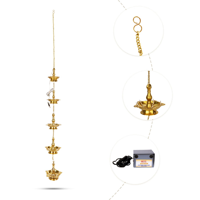 Electric Diya - 41 x 6 Inches | 5 Step Hanging Lamp / Electric Lamp / Electric Deep for Pooja Decor - Electric Lamp