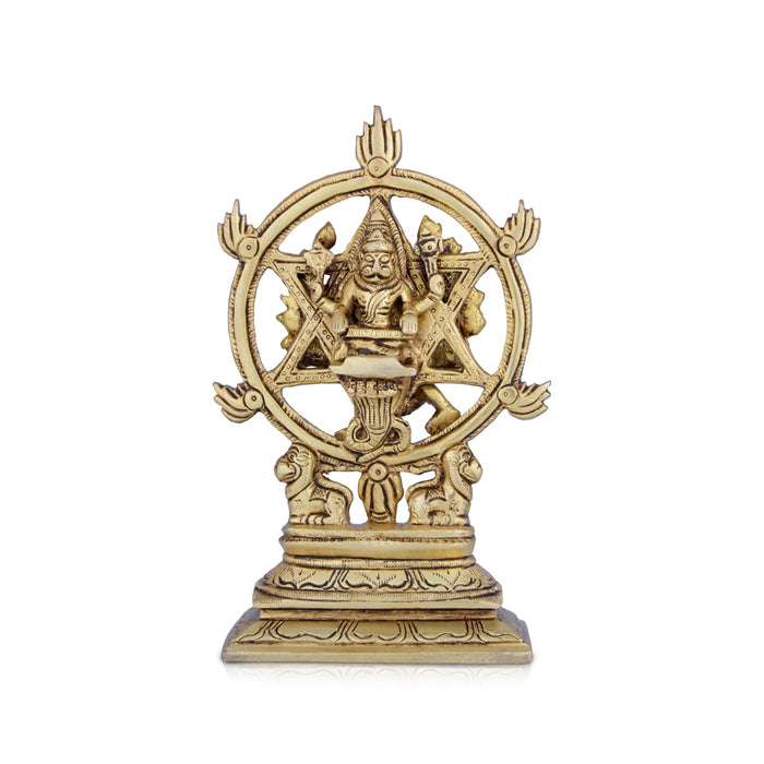 Chakrathazhwar Idol - 7 x 5 Inches | Antique Brass Idol/ Chakrathalwar Statue for Pooja/ 1.040 Kgs Approx - Brass Murties