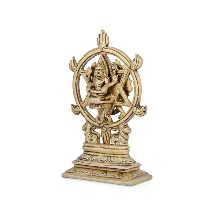Chakrathazhwar Idol - 7 x 5 Inches | Antique Brass Idol/ Chakrathalwar Statue for Pooja/ 1.040 Kgs Approx - Brass Murties