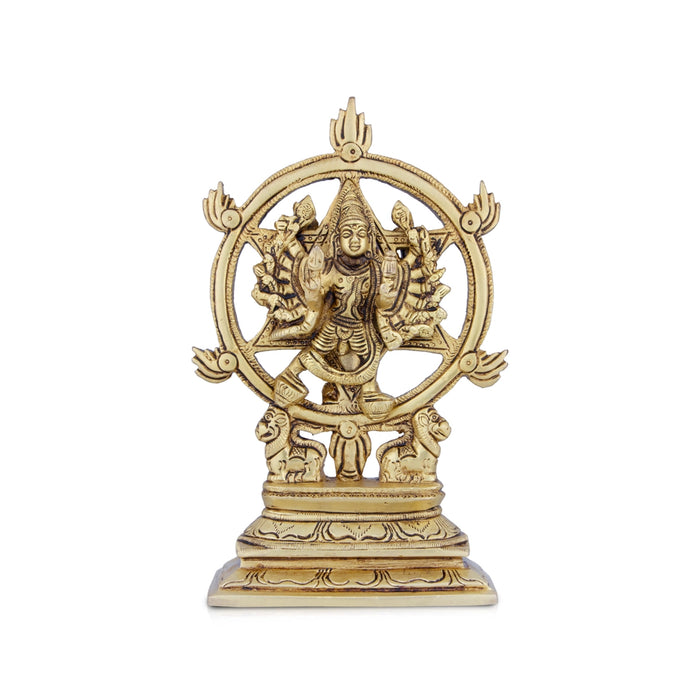Chakrathazhwar Idol - 7 x 5 Inches | Antique Brass Idol/ Chakrathalwar Statue for Pooja/ 1.040 Kgs Approx - Brass Murties