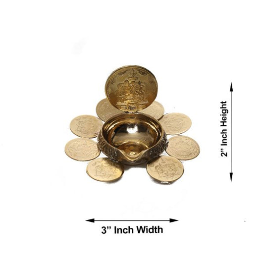 Kubera Deepam - 9 Coin | Coin Lakshmi Kubera Vilakku/ Brass Kuber Diya for Pooja - Kuber Deep