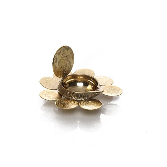 Kubera Deepam - 9 Coin | Coin Lakshmi Kubera Vilakku/ Brass Kuber Diya for Pooja - Kuber Deep