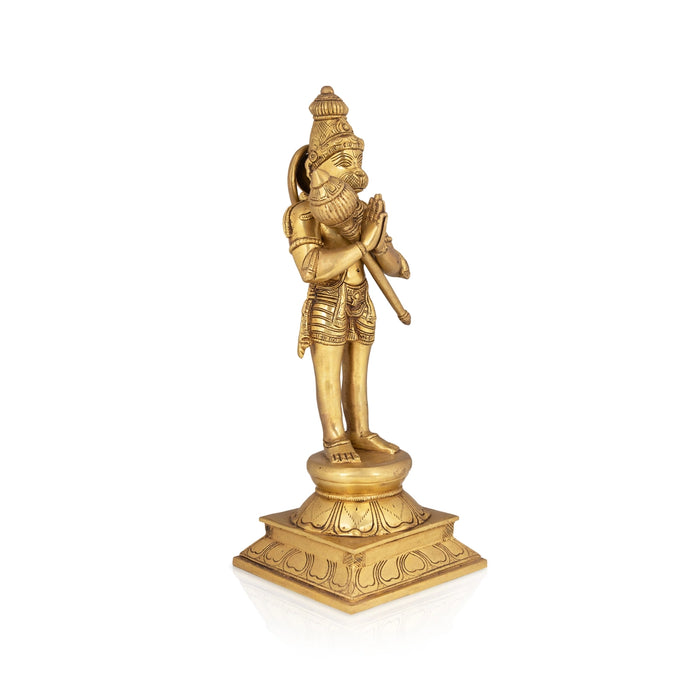Hanuman Standing With Kadhai On Base Murti - 16 X 6 Inches | Antique Brass Idol / Anjaneya Statue For Pooja - Brass Murties