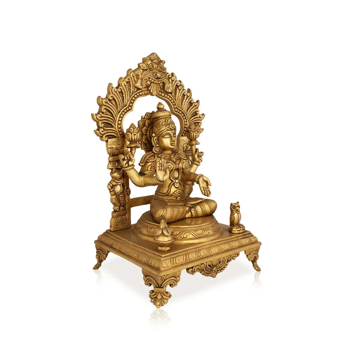 Lakshmi Sitting On Chowki Murti - 14.5 inches | Antique Brass Idol/ Laxmi Devi with arch idol/ MahaLakshmi Statue For pooja room - Brass Murties