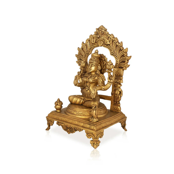 Lakshmi Sitting On Chowki Murti - 14.5 inches | Antique Brass Idol/ Laxmi Devi with arch idol/ MahaLakshmi Statue For pooja room - Brass Murties