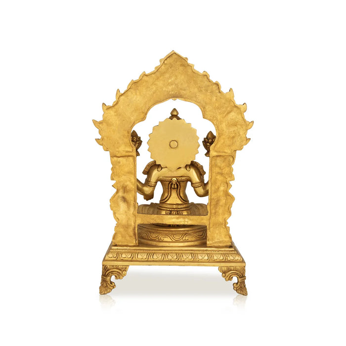 Lakshmi Sitting On Chowki Murti - 14.5 inches | Antique Brass Idol/ Laxmi Devi with arch idol/ MahaLakshmi Statue For pooja room - Brass Murties
